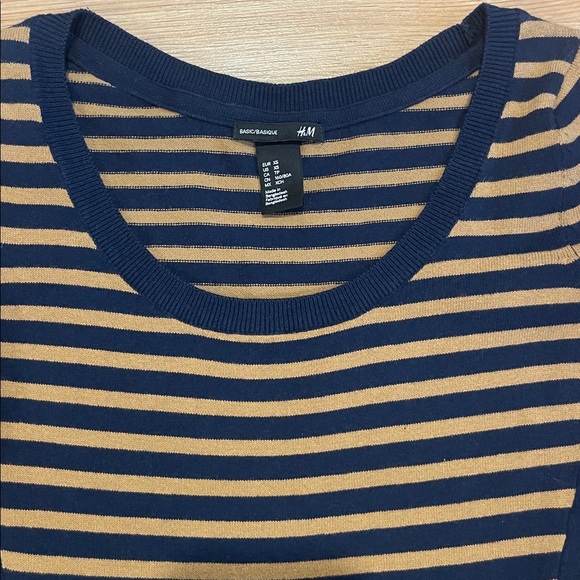 H&M Navy and Brown Striped Long Sleeve Dress xs - Picture 3 of 6